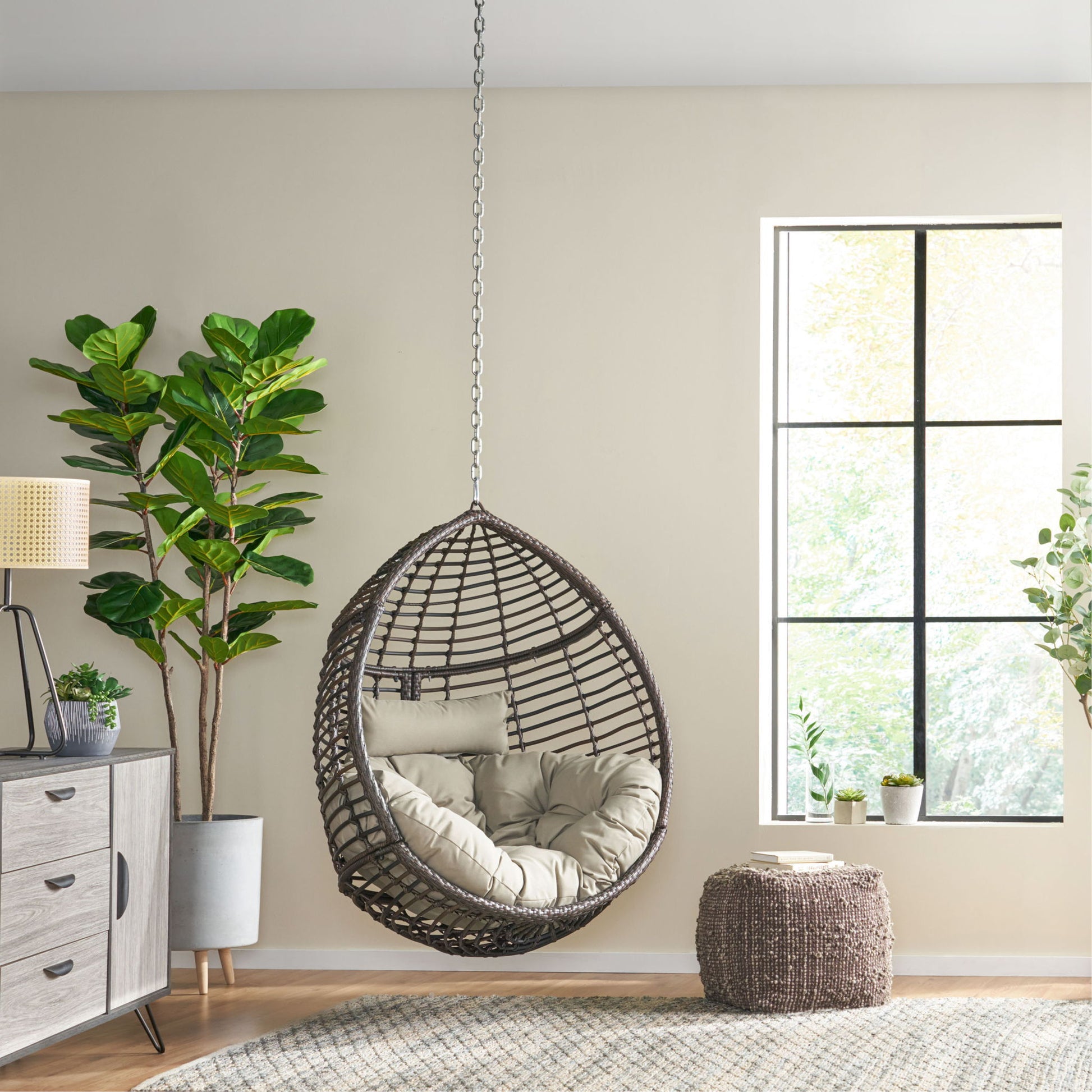 Morris Teardrop - Hanging Chair With Chain And Water Resistant Cushions Noble House