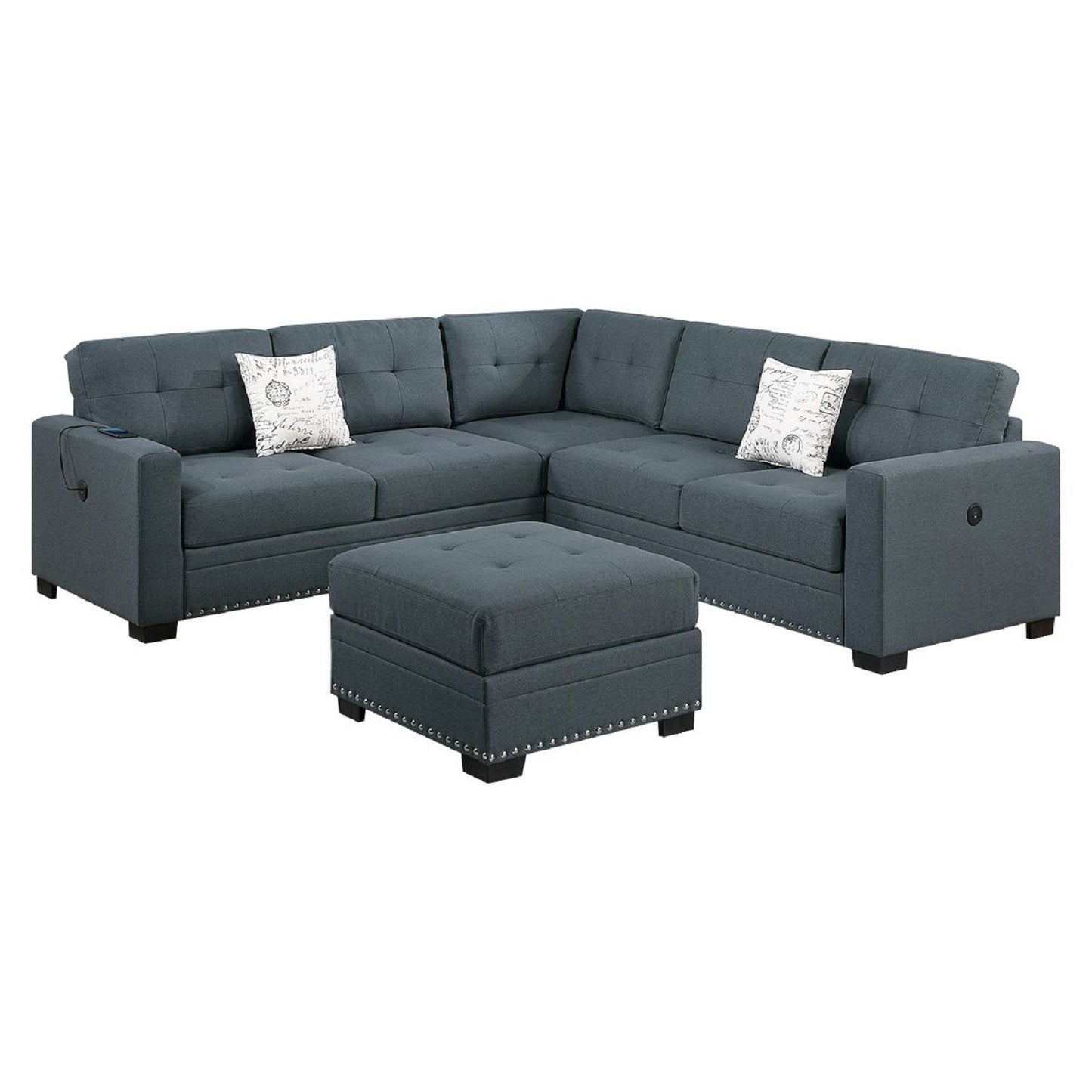 Casual Simple Tufted Sectional 4 Piece Set With USB Loveseat Home Essentials