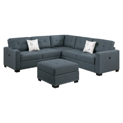 Casual Simple Tufted Sectional 4 Piece Set With USB Loveseat Home Essentials