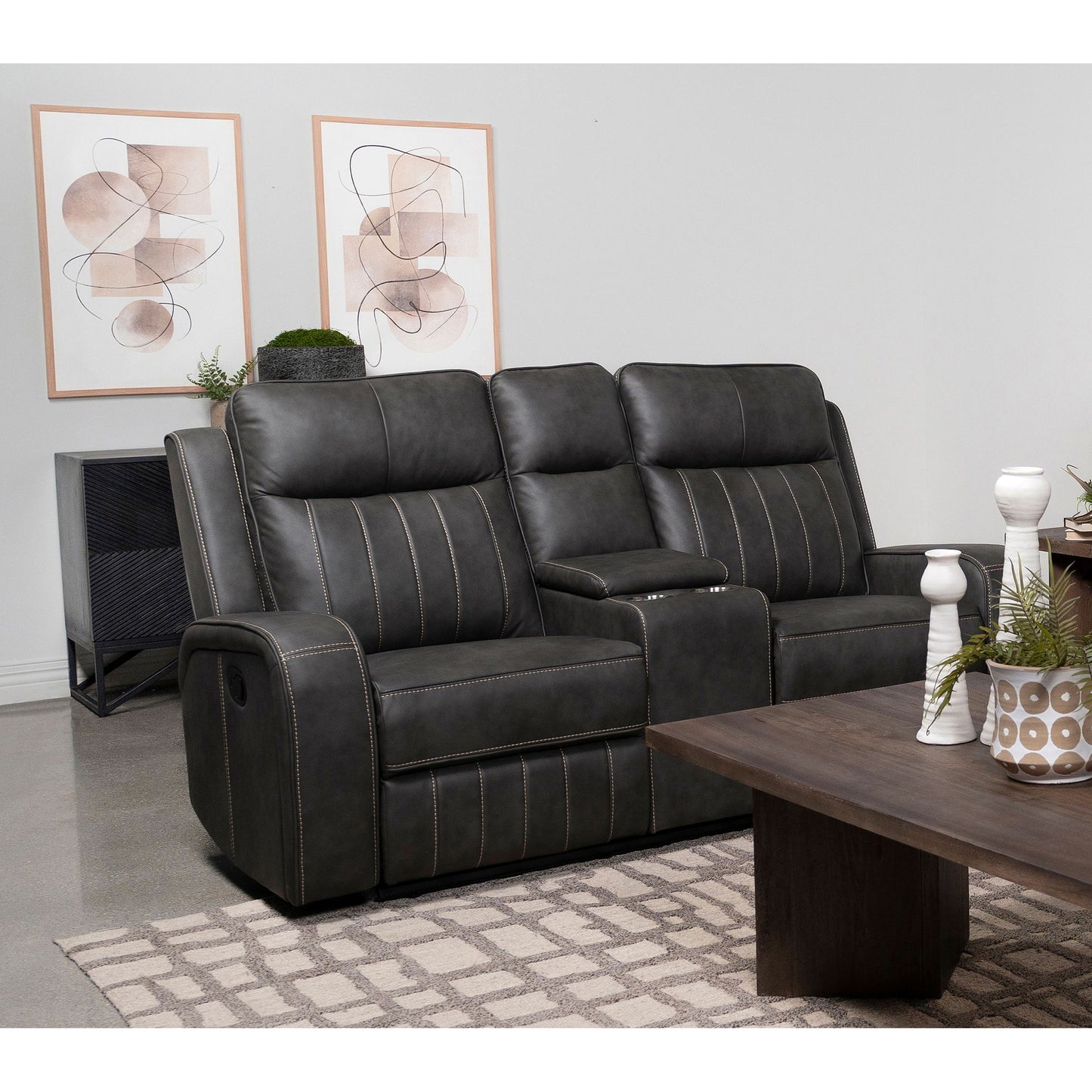 Forrest - Motion Reclining Loveseat With Console - Gray Furniture Max