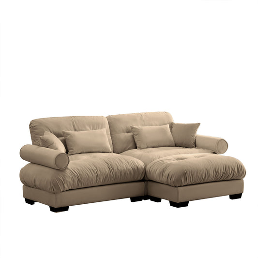 Modern Sectional Sofa With Ottoman, Round Bolster Armrests, Waist And Throw Pillows Home Essentials
