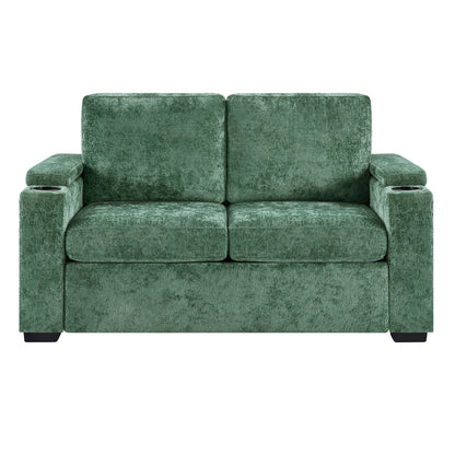 Pull Out Sofa Bed Loveseat With Twin Mattress, Cup Holders And Arm Storage Hearth and Haven