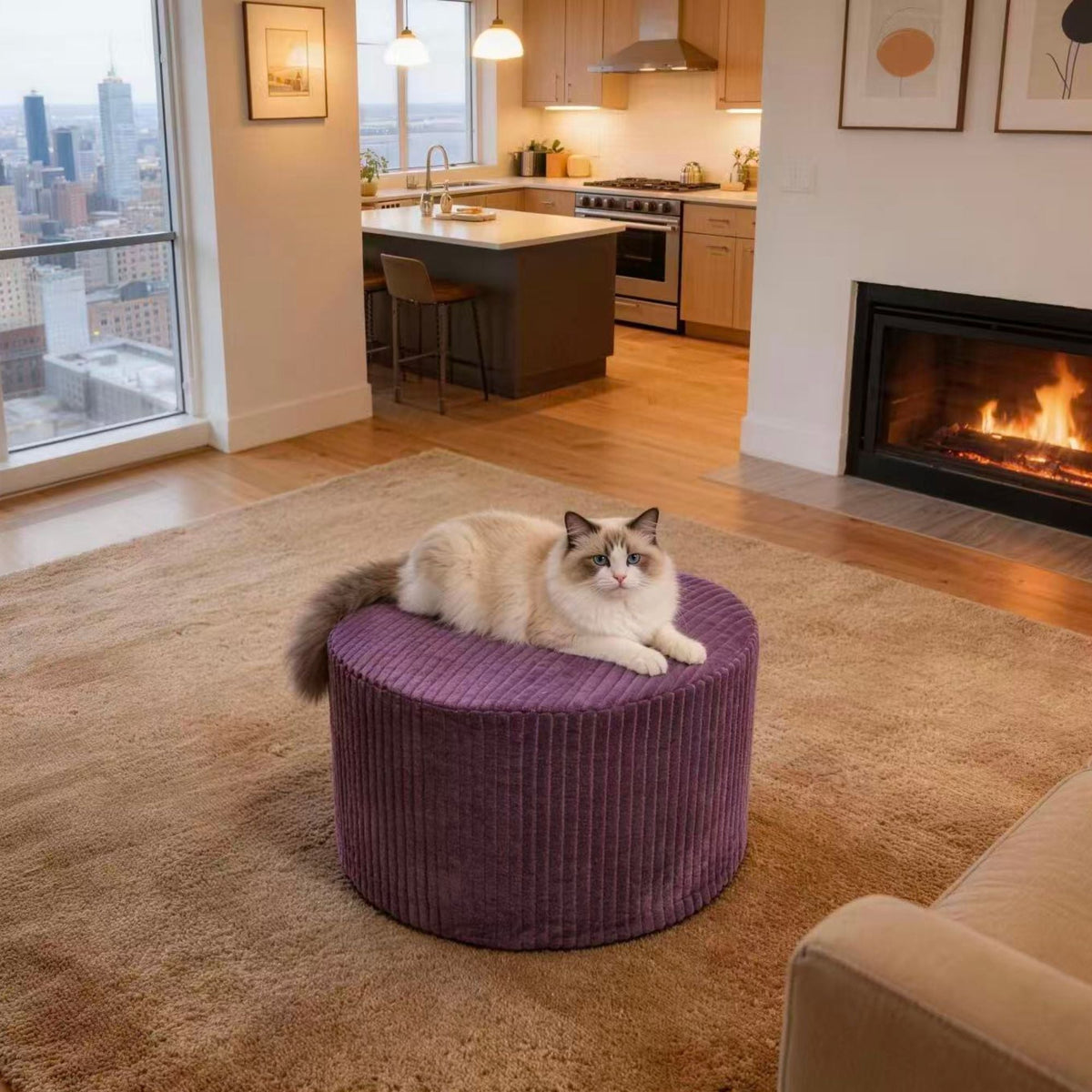 Full Compressed Ottoman - Purple Home Essentials