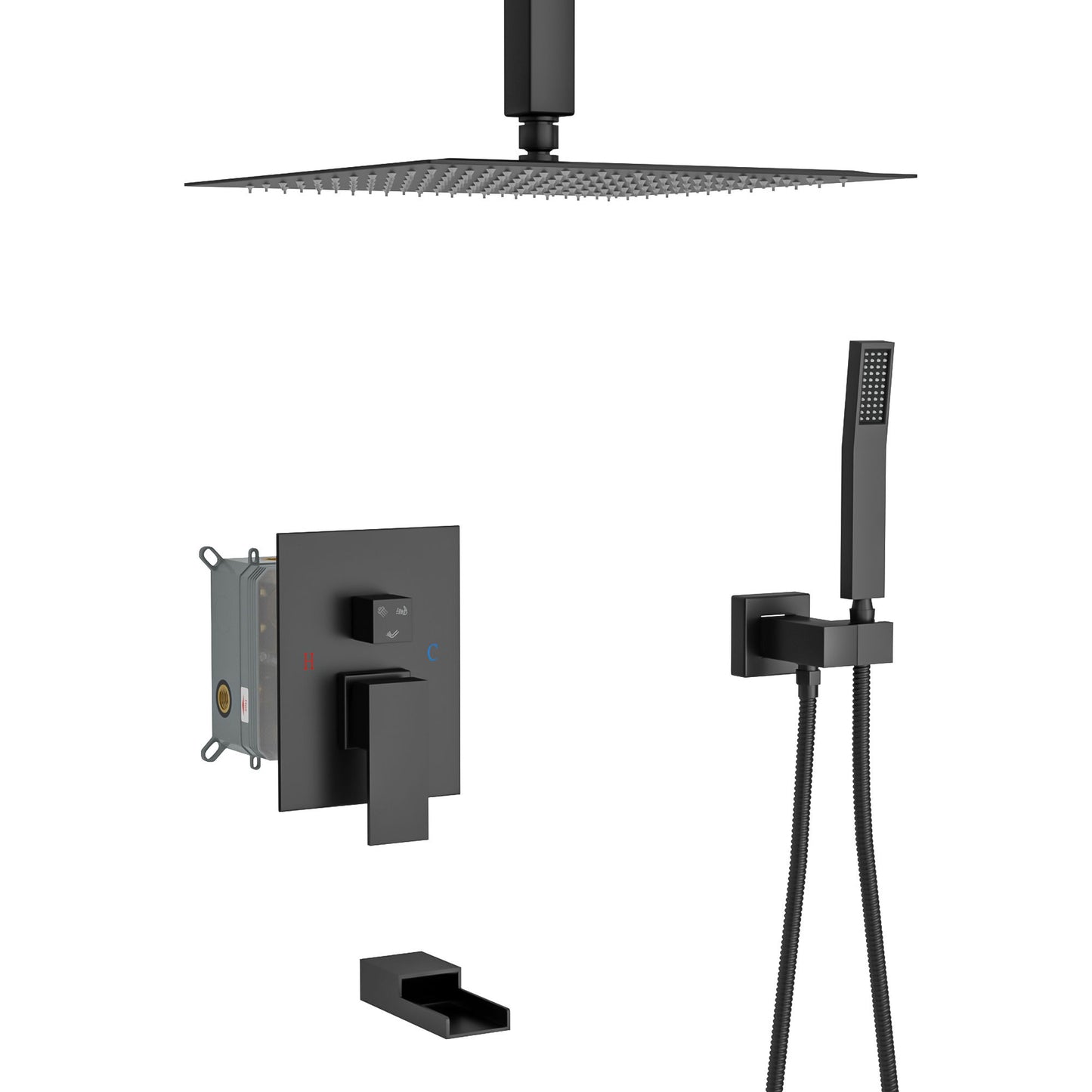 12" Ceiling Mount Square Shower System With Waterfall Tub Spout And Rough In Valve Daily Nest