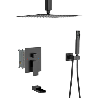 12" Ceiling Mount Square Shower System With Waterfall Tub Spout And Rough In Valve Daily Nest