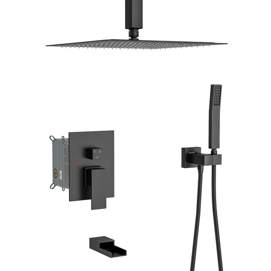 16" Ceiling Mount Square Shower System With Waterfall Tub Spout And Rough In Valve Daily Nest