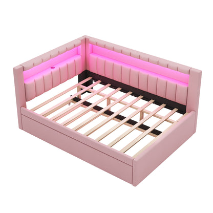 Upholstered Platform Bed With USB Ports And LED Belt Dreamland