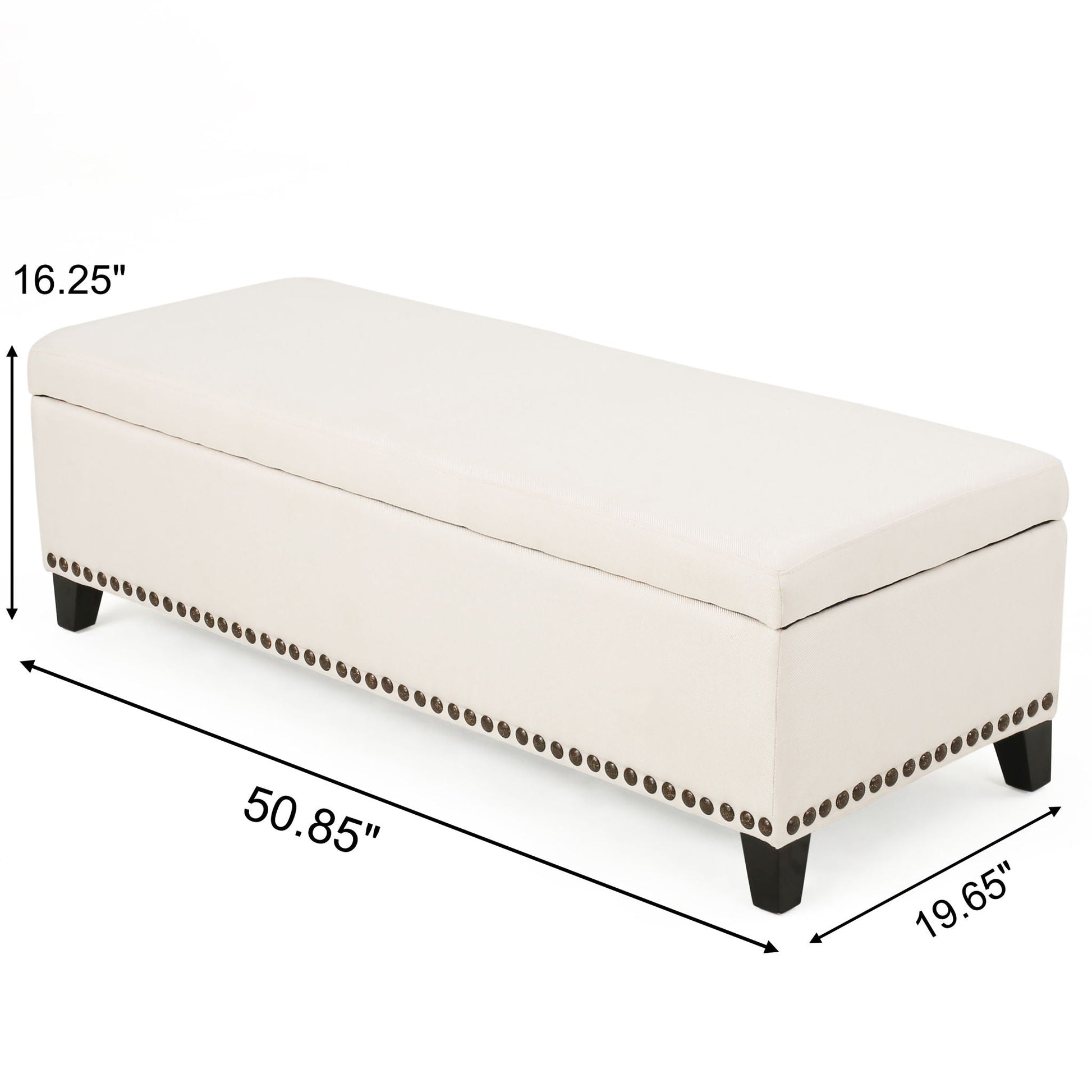 Upholstered Storage Ottoman With Nailhead Trim - Beige Noble House