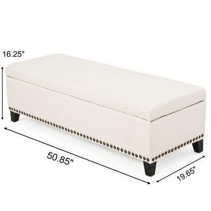 Upholstered Storage Ottoman With Nailhead Trim - Beige Noble House