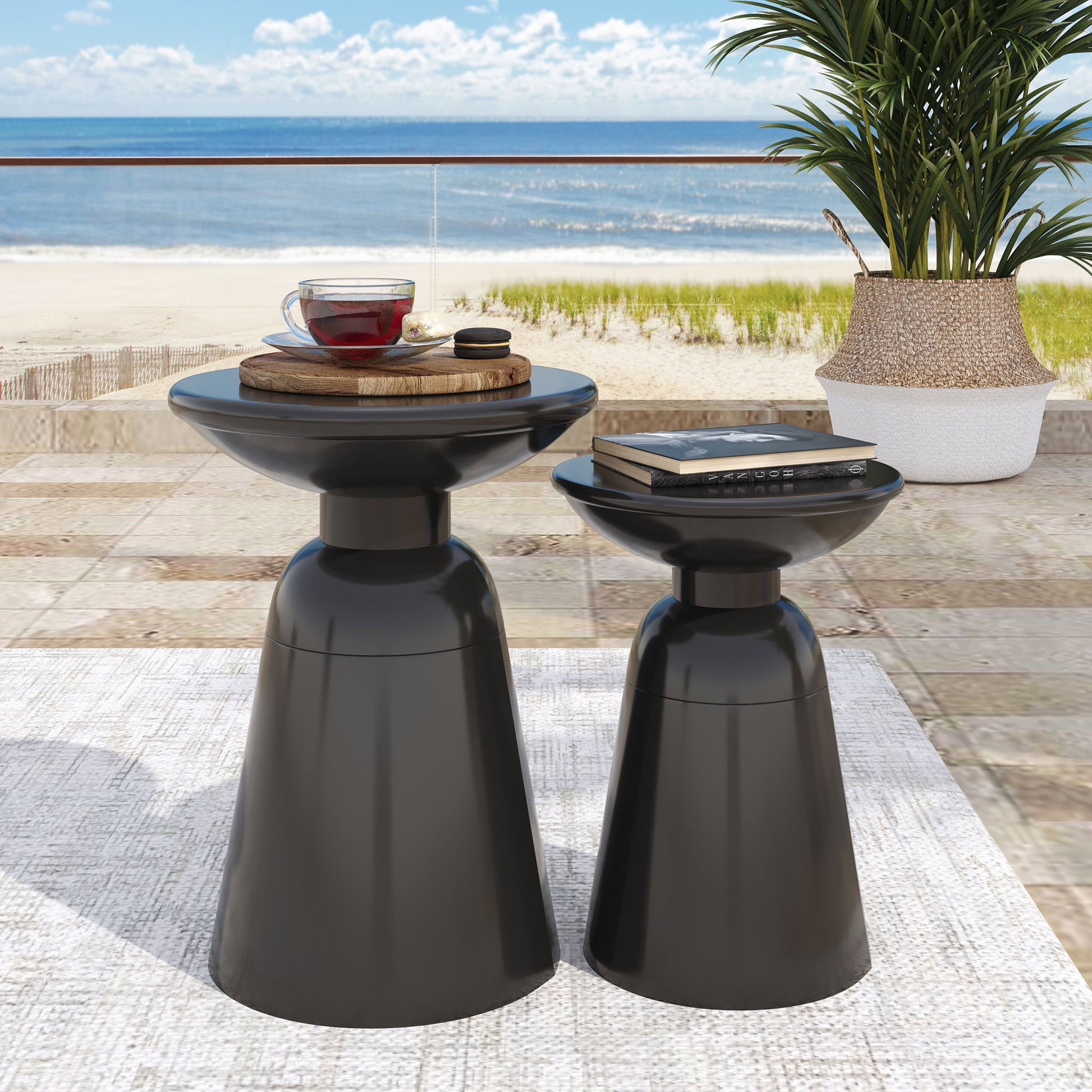 Serenita - Outdoor Side Tables With Flared Design (Set of 2) Noble House