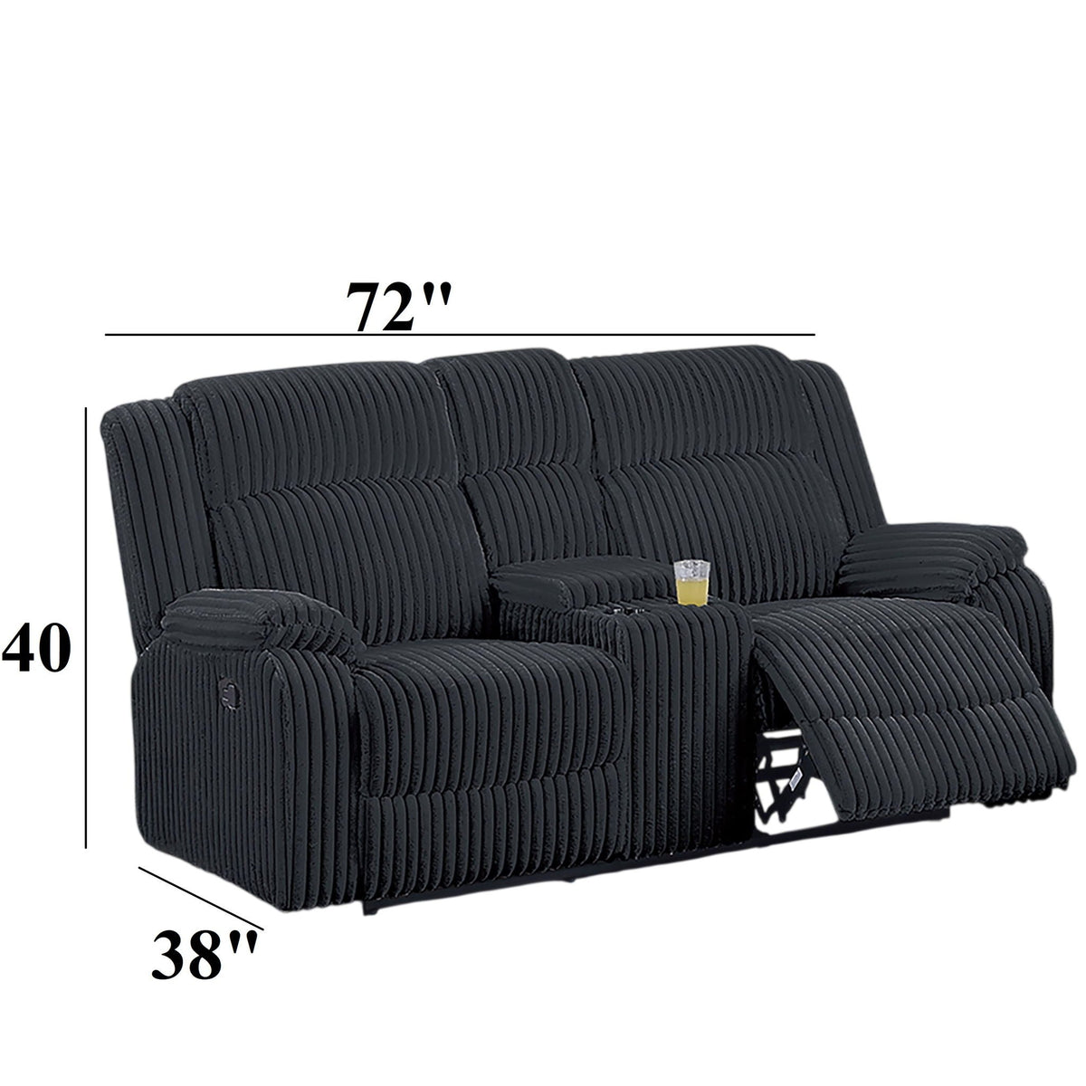 Motion Loveseat Recliner With Console Soft Seat Upholstered For Living Room - Black Home Essentials
