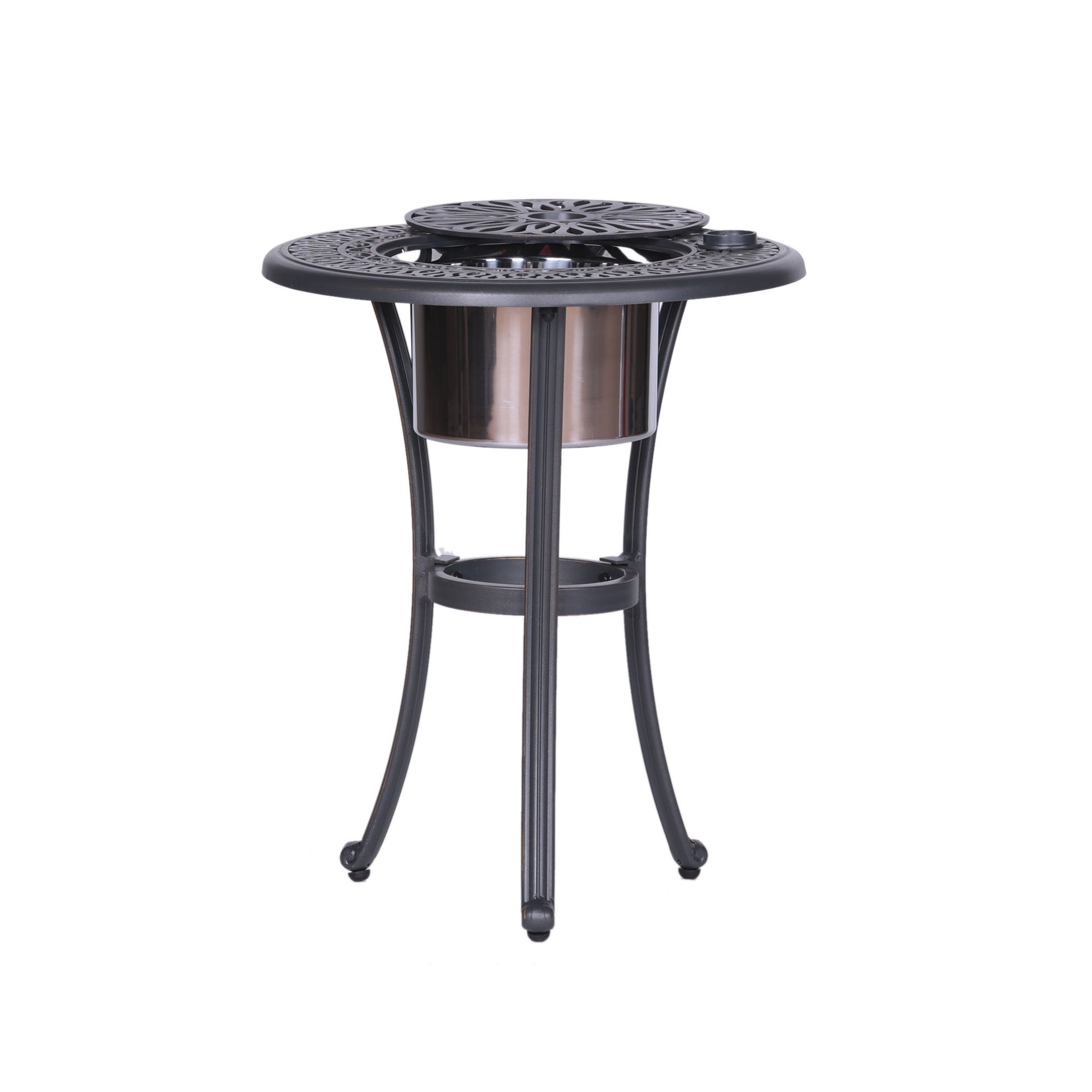 Outdoor Patio Aluminum Round Bistro Table/Side Table With Ice Bucket - Gunmetal Home Essentials