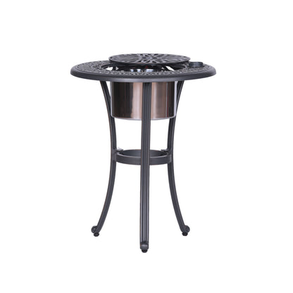 Outdoor Patio Aluminum Round Bistro Table/Side Table With Ice Bucket - Gunmetal Home Essentials