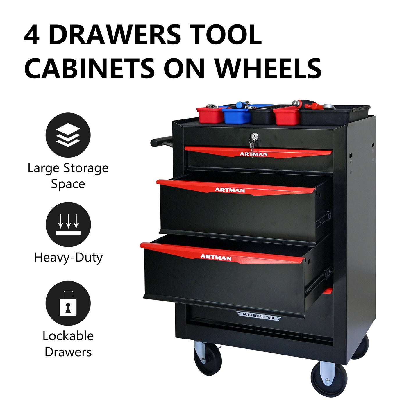 Rolling Metal Tool Chest With Drawers, Steel Storage Cabinet With Ball Bearing Slides Daily Nest