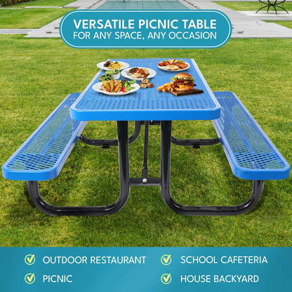 Outdoor Steel Picnic Rectangular Table With Umbrella Pole Home Essentials