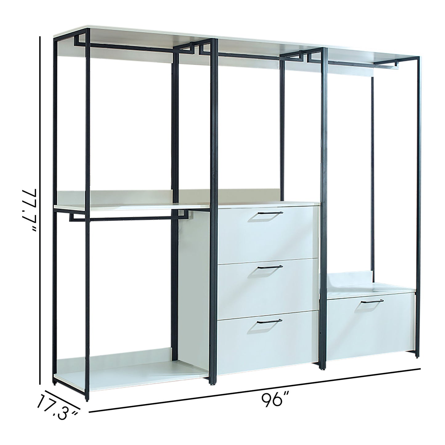 Fiona - Freestanding Walk In Wood Closet System, Metal Frame Melamine - White Home Essentials