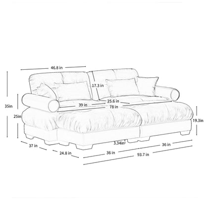 Modern Sectional Sofa With Ottoman, Round Bolster Armrests, Waist And Throw Pillows Home Essentials