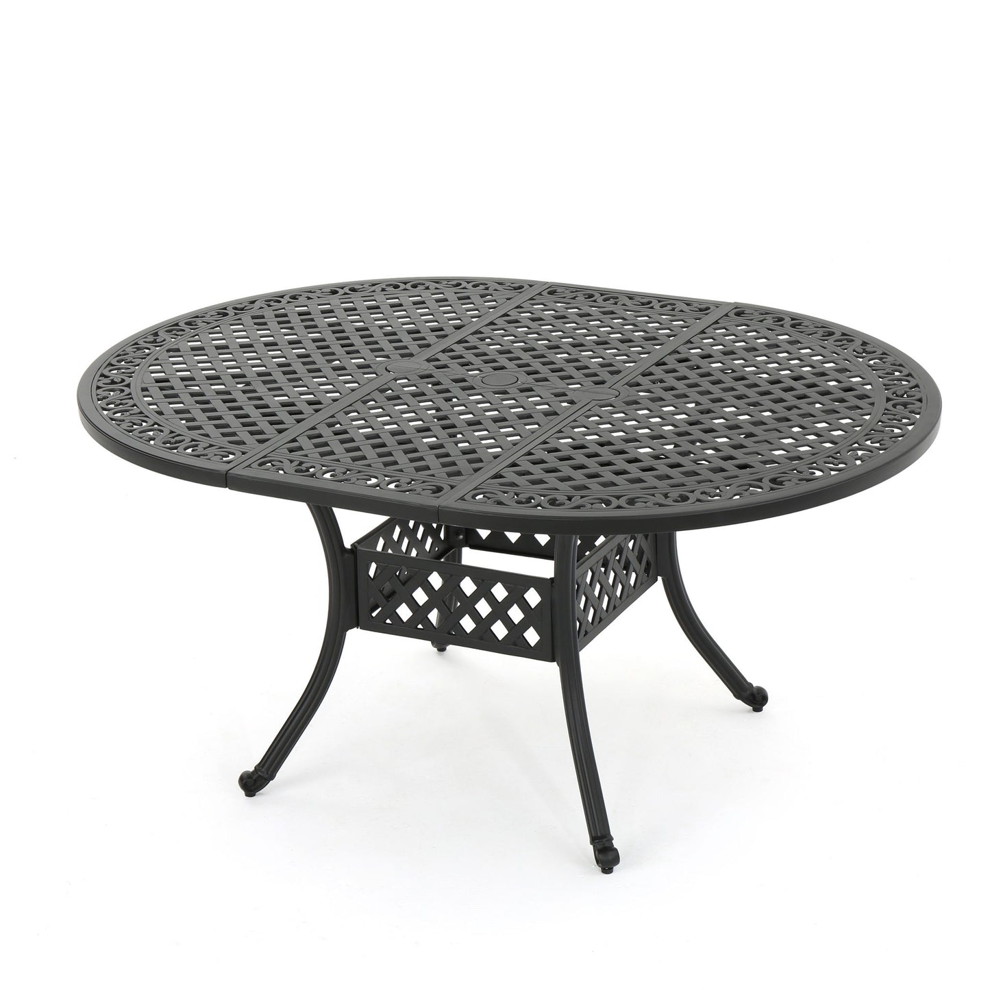Outdoor Expandable Aluminum Dining Table With Latticework Details And Curvy Legs Noble House