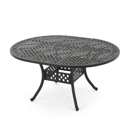 Outdoor Expandable Aluminum Dining Table With Latticework Details And Curvy Legs Noble House