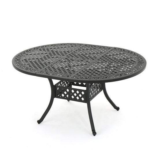 Outdoor Expandable Aluminum Dining Table With Latticework Details And Curvy Legs Noble House