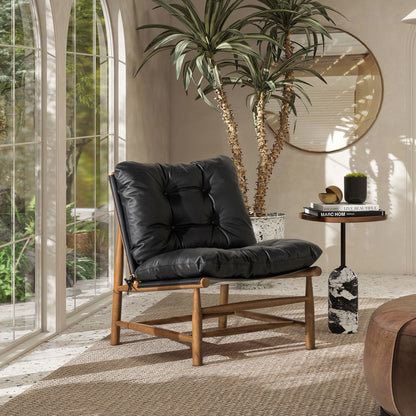 Oxford Leather Mid-Century Modern Accent Chair - Noir Black Jennifer Taylor Home