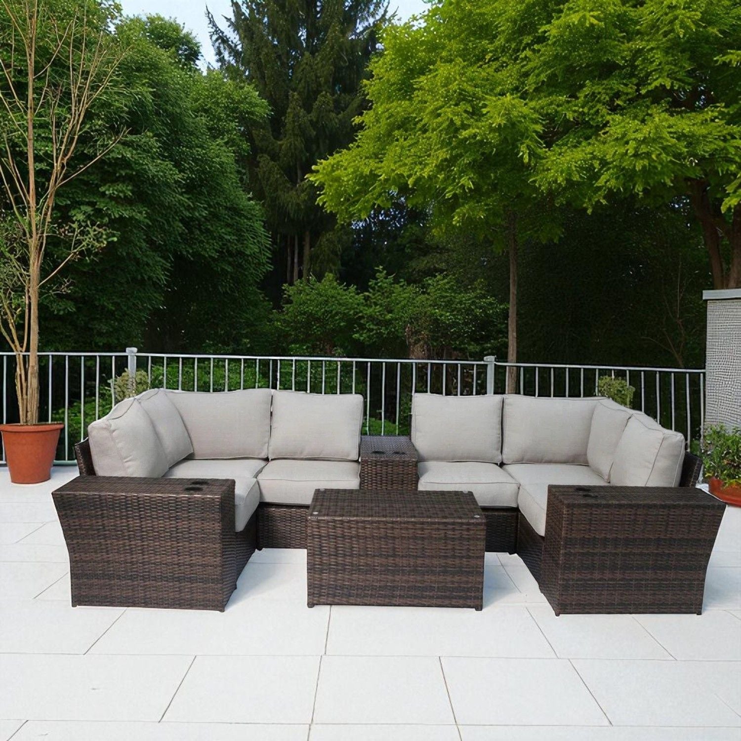 Outdoor Wicker Sectional With Weather Resistant Cushions And Table LSI Patio Furniture