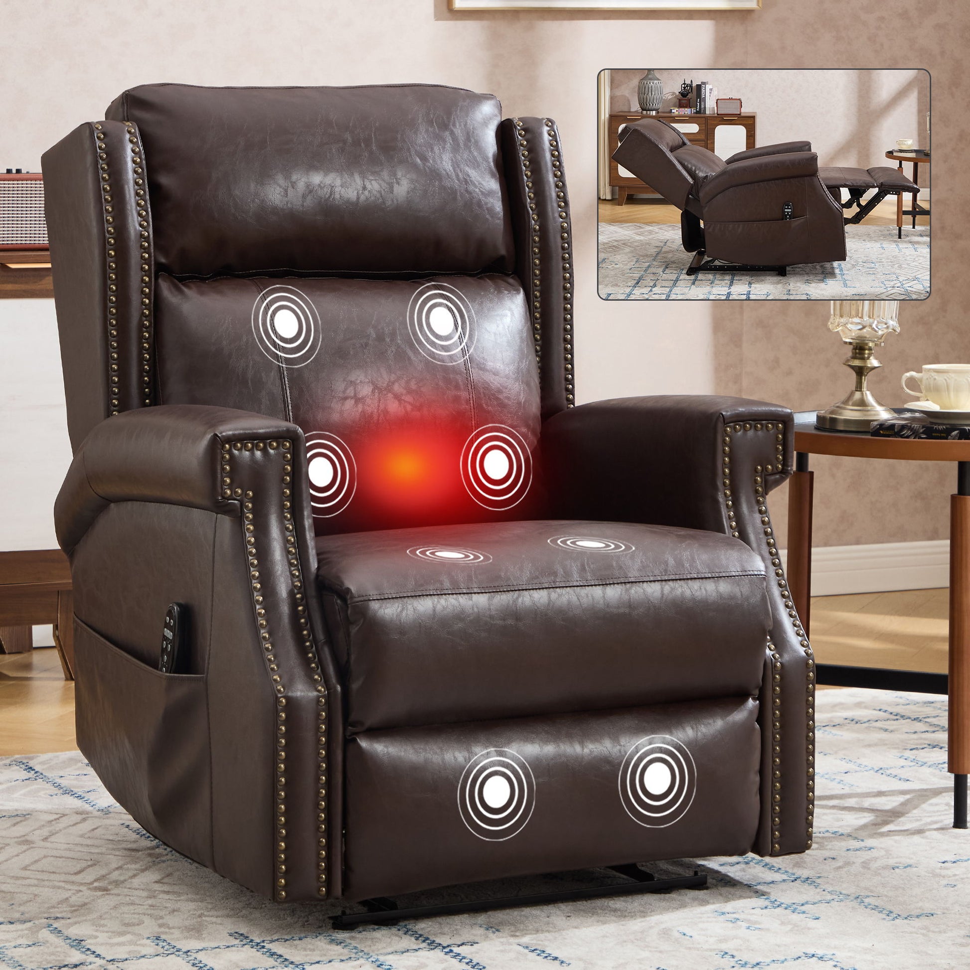 Manual Recliner Chair  With Heavy Duty Motion Mechanism, 8 Vibrating Nodes And 3 Massage Modes For Living Room Home Essentials