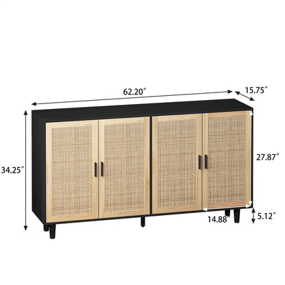 Elegant And Functional 4 Door Rattan Decorative Storage Cabinet Home Essentials