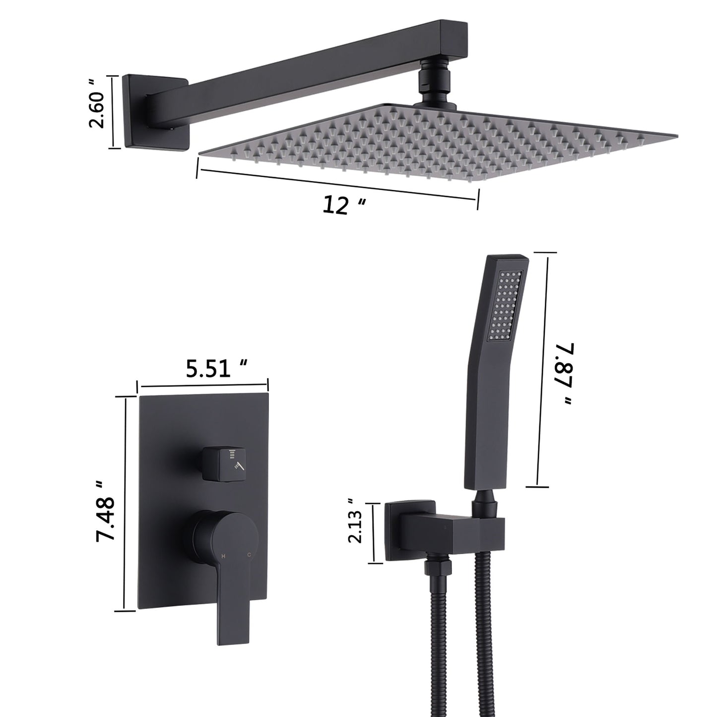 12" Ceiling Mount Shower System With Rain Mixer And Handheld Shower Daily Nest