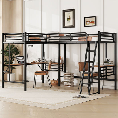 Twin Loft Bed With 2 Built In Desks, Mission Style - Black Hearth and Haven