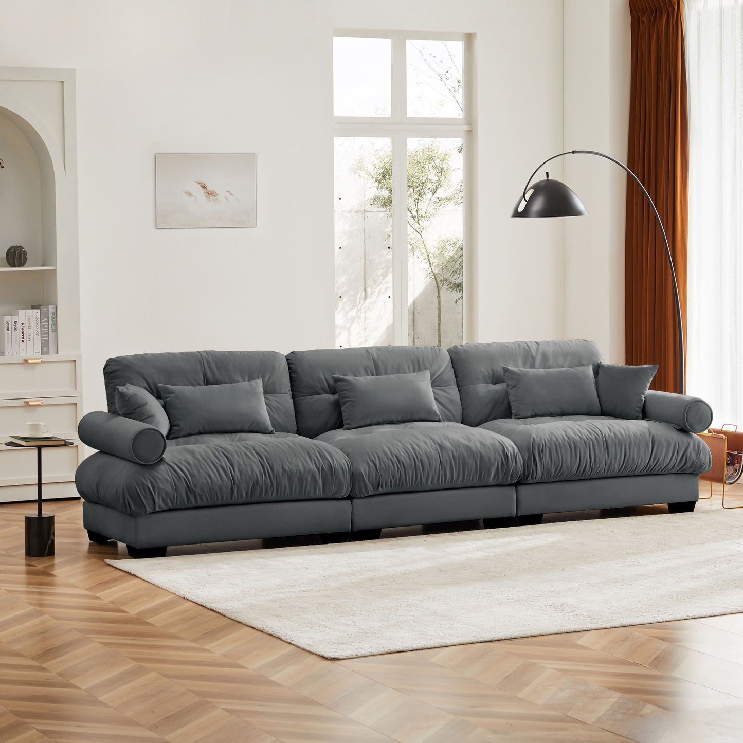 Modern Oversize Sofa With Cloud Like Comfort, Featuring Waist And Throw Pillows Home Essentials