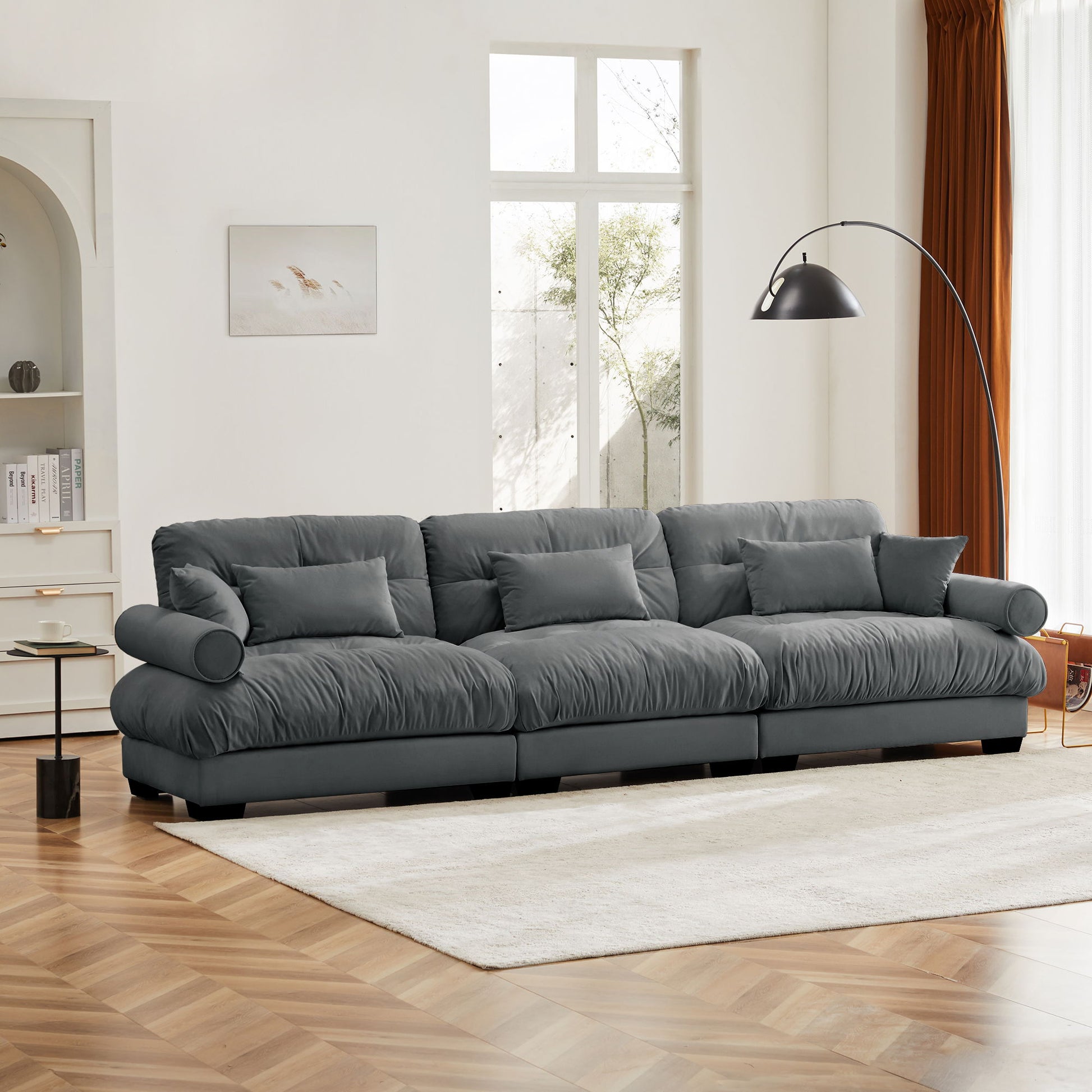 Modern Oversize Sofa With Cloud Like Comfort, Featuring Waist And Throw Pillows Home Essentials