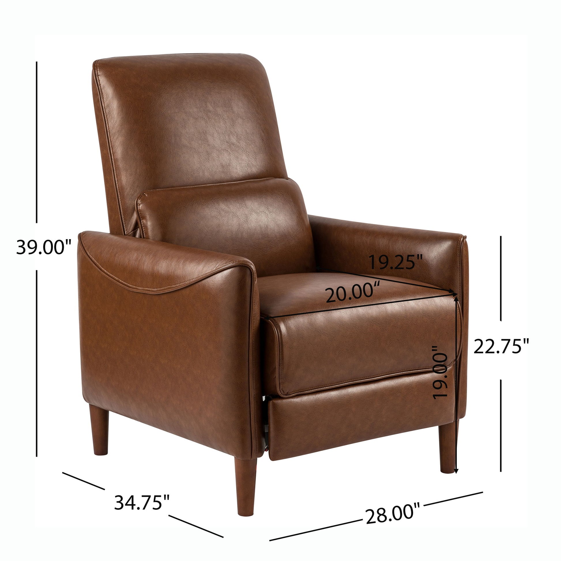Upholstered Push Recliner Chair With Rubber Wood Legs For Living Room Noble House