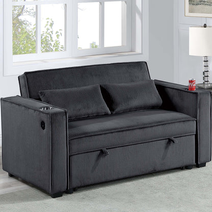 Modern Style Convertible Sofa With Pull-Out Bed, USB Ports & Cup Holders Home Essentials