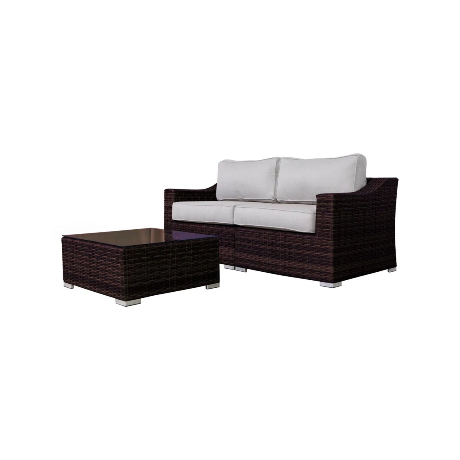 Wicker 2 Person Conversation Set, Durable Outdoor Seating With Cushions Mix - Brown Mix LSI Patio Furniture