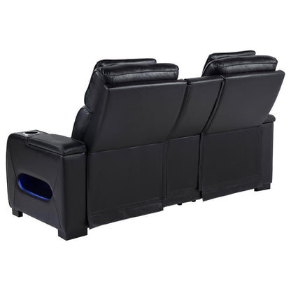 Zuma - Faux Leather Dual Power Reclining LED Loveseat - Black Coaster Fine Furniture