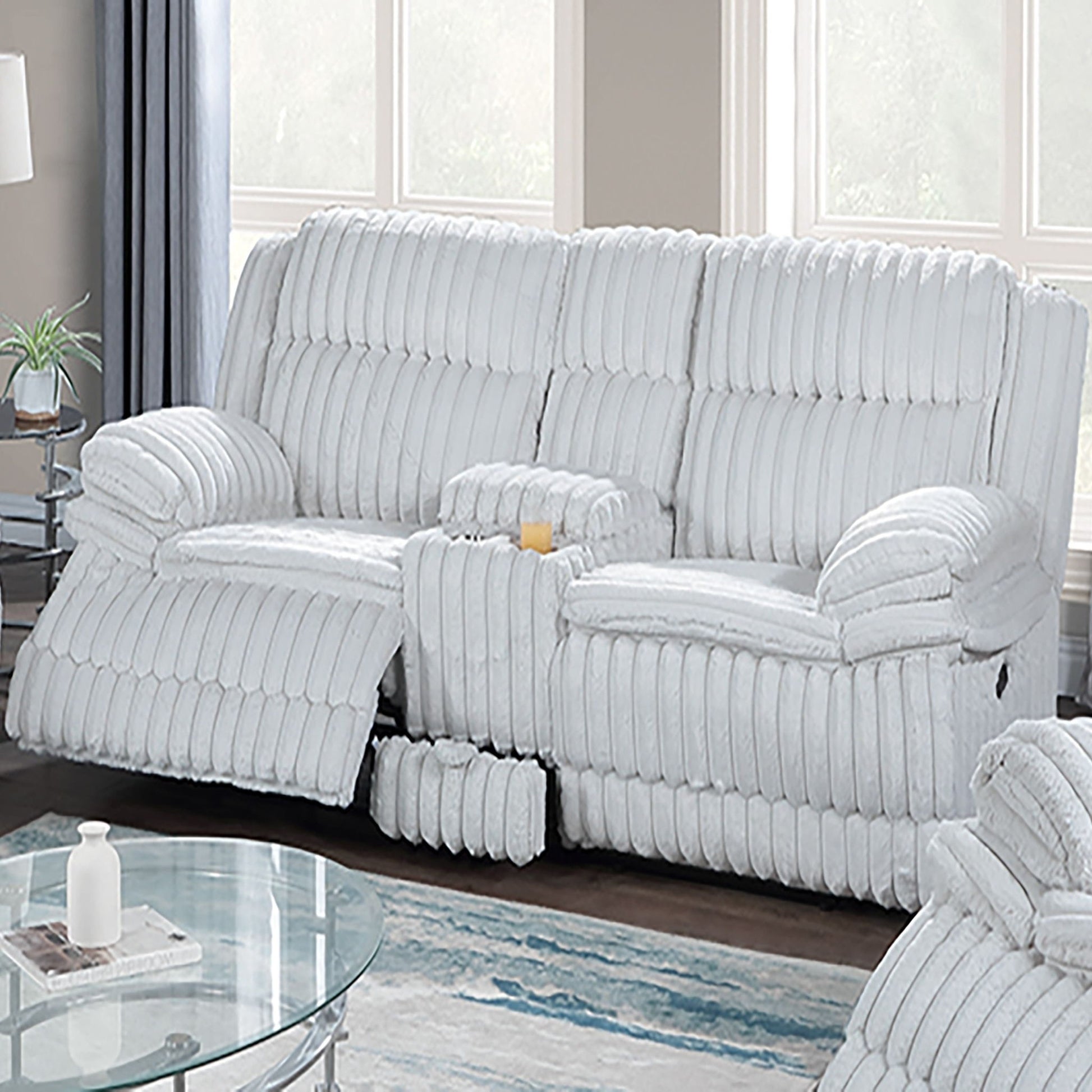 Contemporary Motion Loveseat With Console Storage Home Essentials