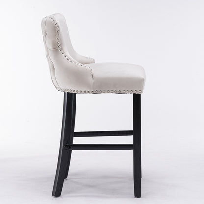 Contemporary Velvet Upholstered Wing-Back Barstools With Button Tufted Decoration And Wooden Legs, And Chrome Nailhead Trim, Leisure Style Bar Chairs, Bar Stools (Set of 4) Home Essentials