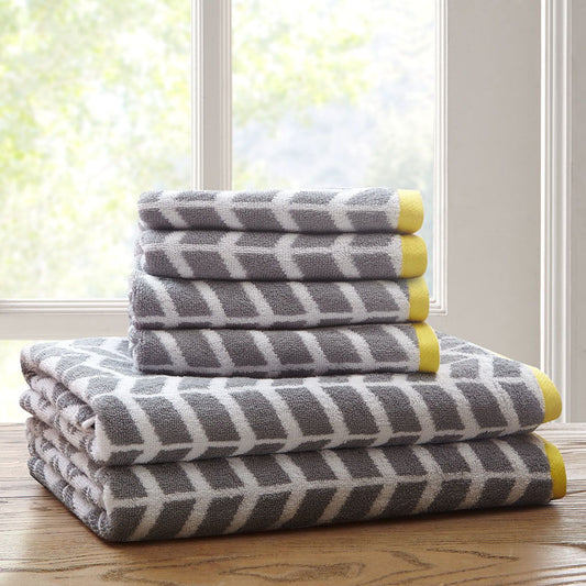 Nadia - 6 Piece Jacquard Towel Set - Gray