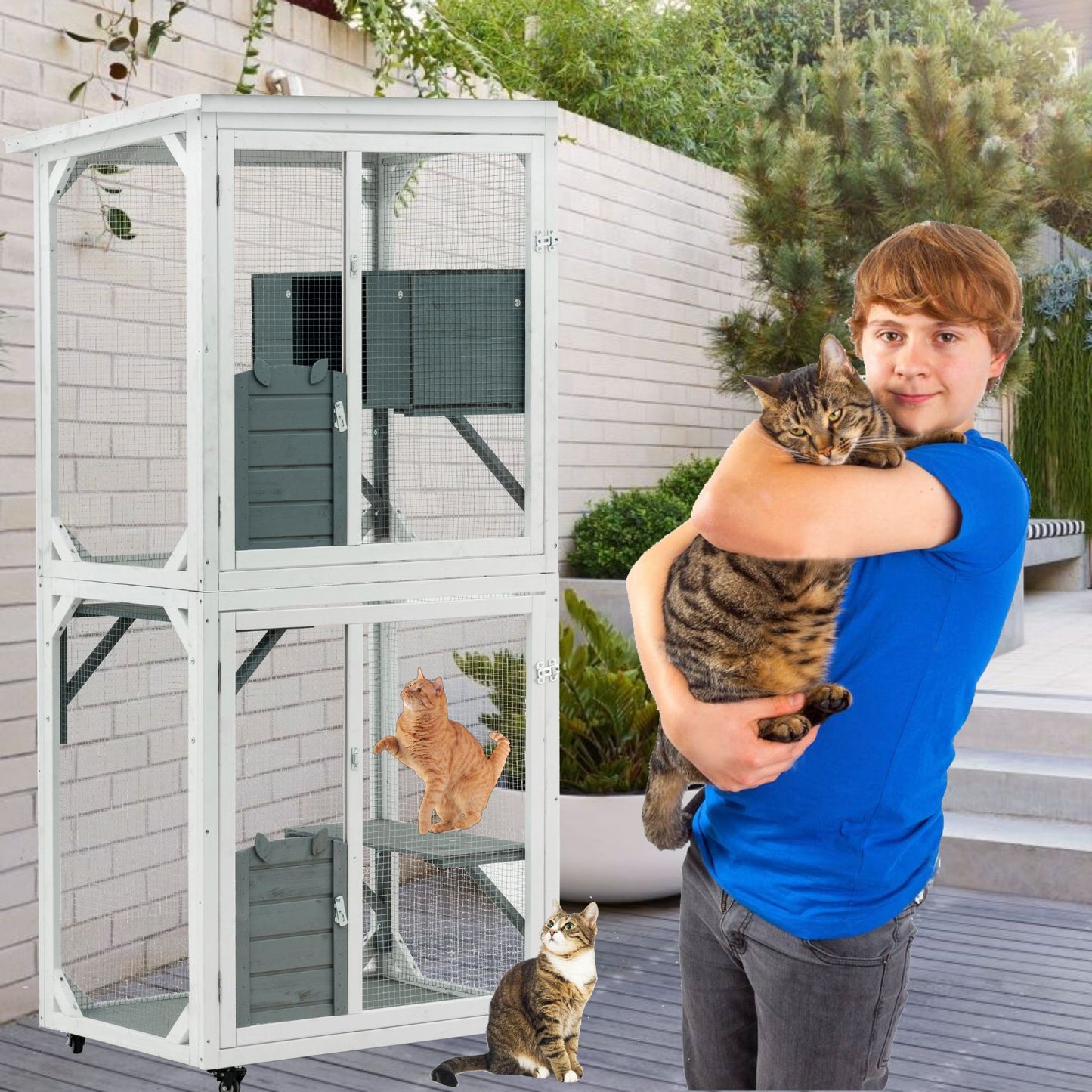 Xpt016 Outdoor Indoor Cat Pet Climbing Rack Play Cage Lovely Big Space - White Daily Nest