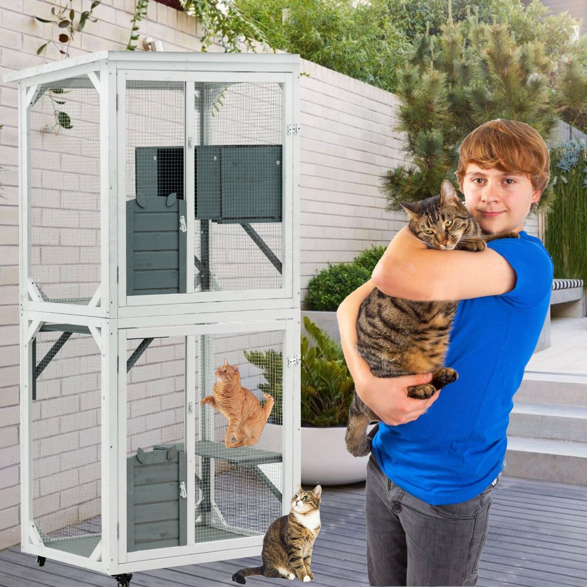 Xpt016 Outdoor Indoor Cat Pet Climbing Rack Play Cage Lovely Big Space - White Daily Nest