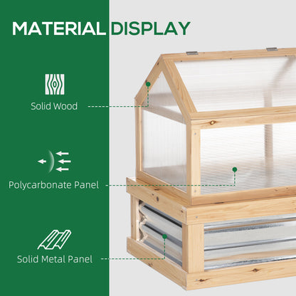 Outsunny - Raised Garden Bed With Polycarbonate Greenhouse, Wooden Garden Cold Frame Greenhouse, Flower Planter Protection, 48" x 24" x 32" - Natural