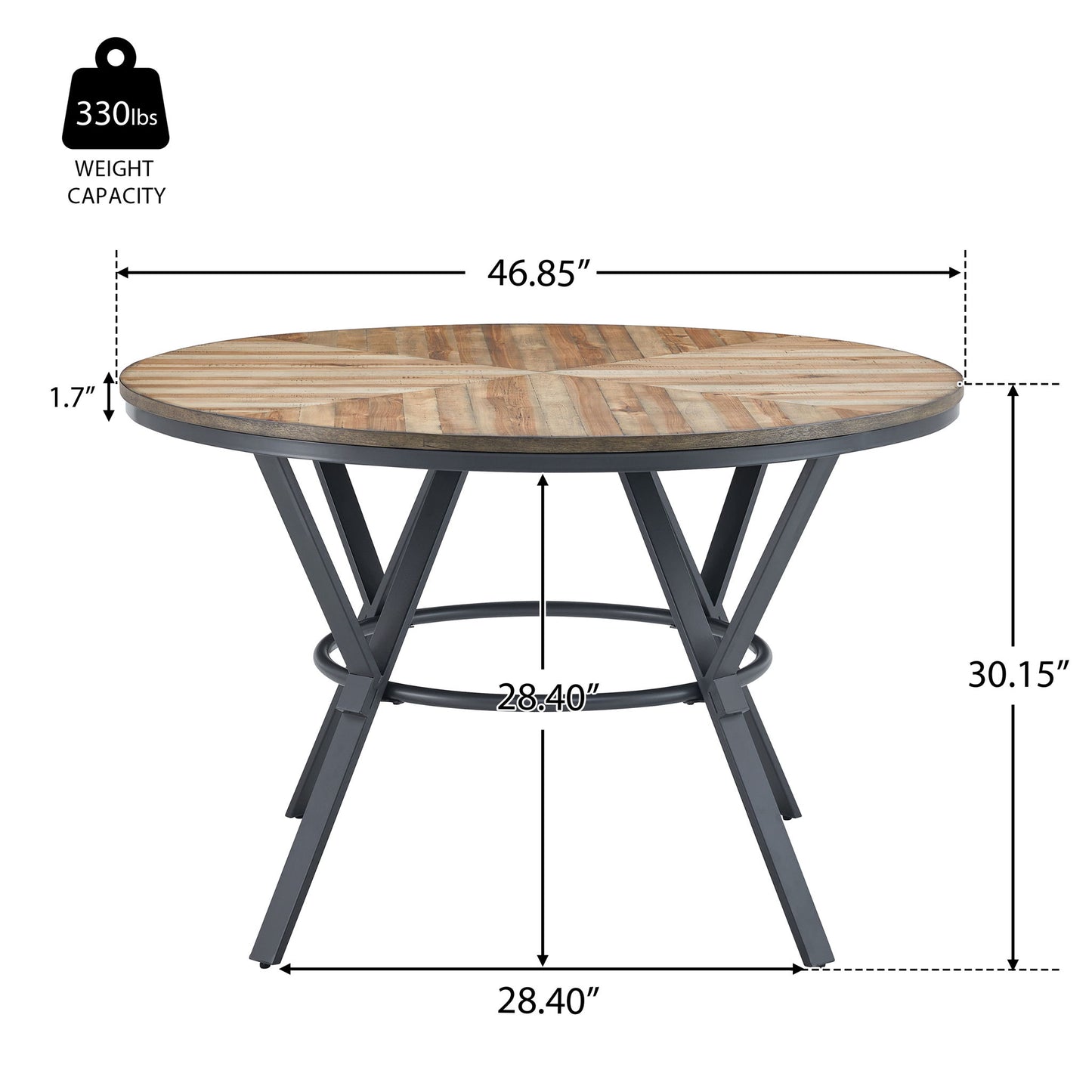 Modern Style Indoor Dining Round Table With Metal Legs - Light Birch Noble House