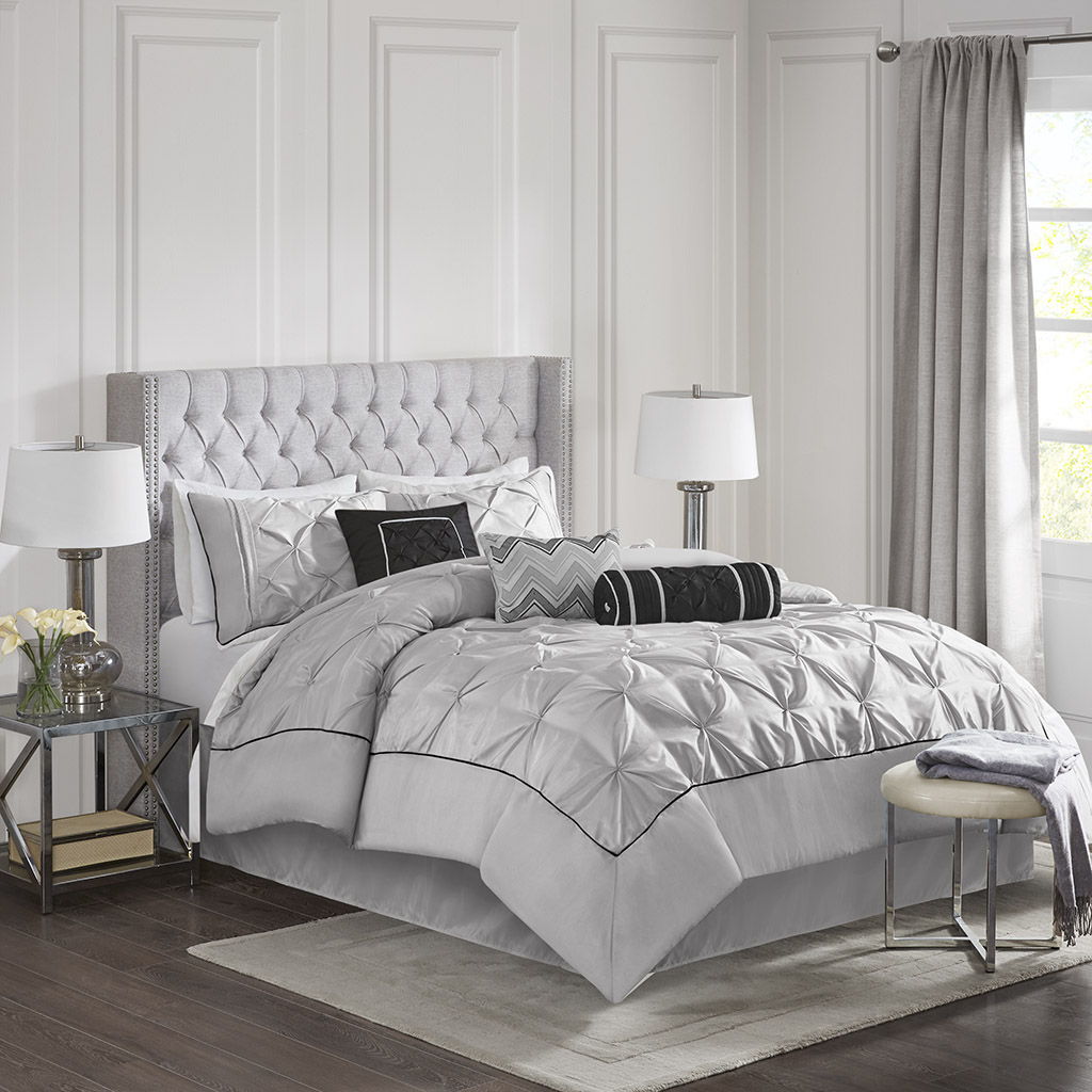 Laurel - King 7 Piece Tufted Comforter Set - Gray Madison Park