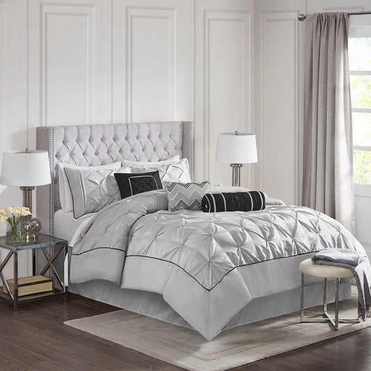 Laurel - Queen 7 Piece Tufted Comforter Set - Gray Madison Park