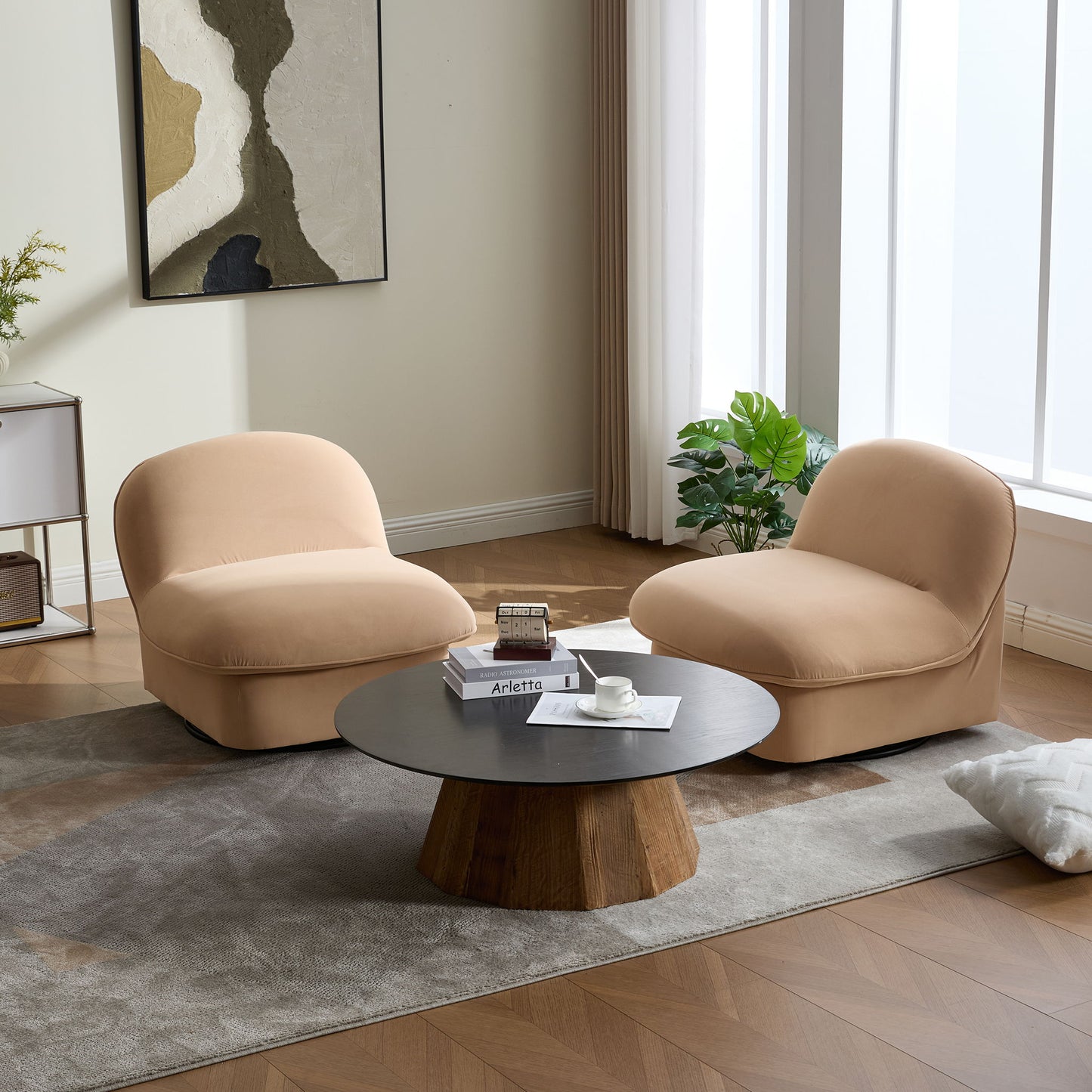 Pumpkin Shaped Swivel Accent Chair, 360 Degree Rotation For Living Room Home Essentials