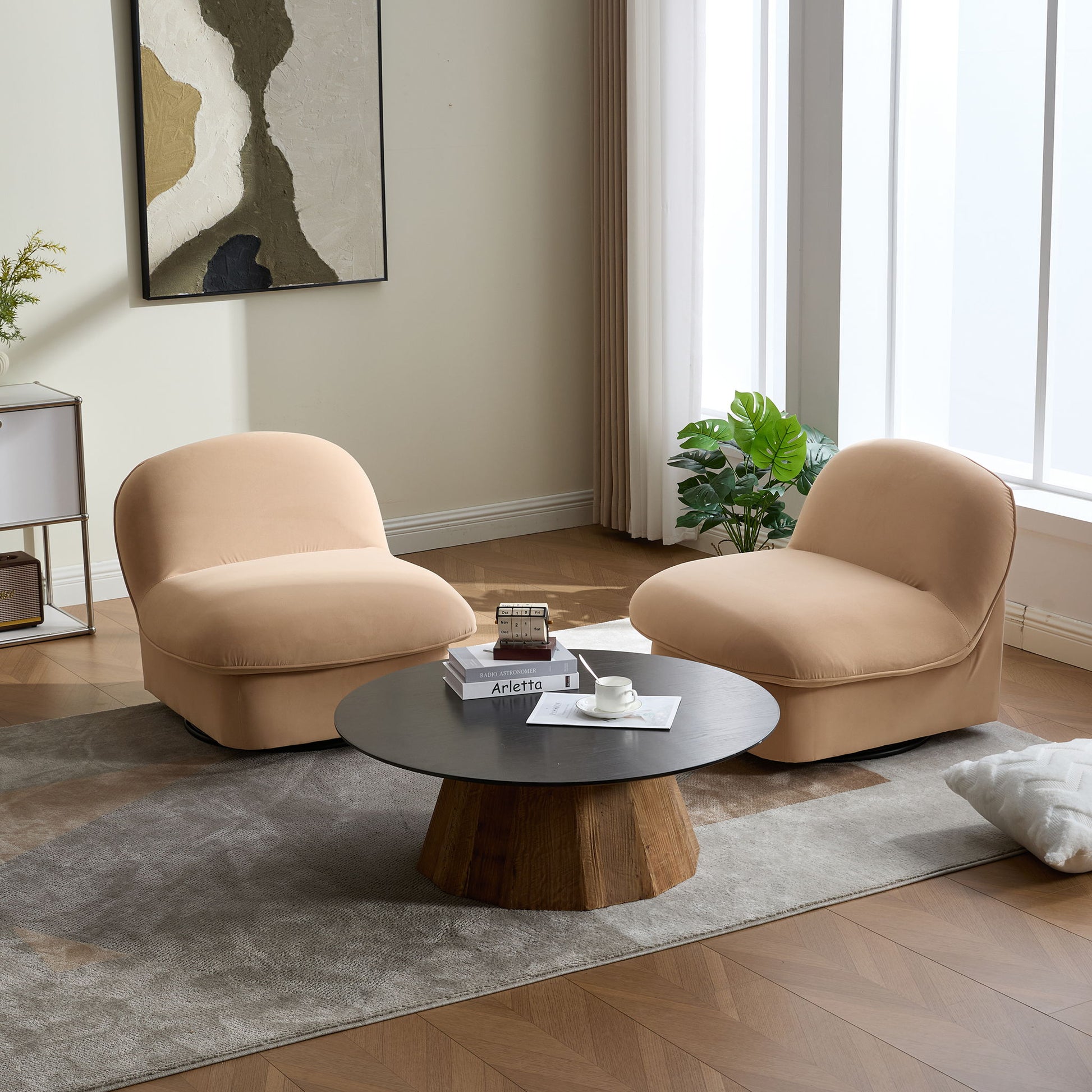 Pumpkin Shaped Swivel Accent Chair, 360 Degree Rotation For Living Room Home Essentials