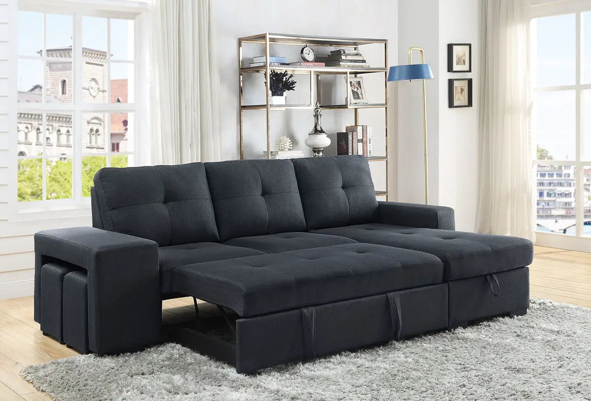 Lucas - Sleeper Sectional Sofa With Reversible Storage Chaise - Dark Gray Lilola Home