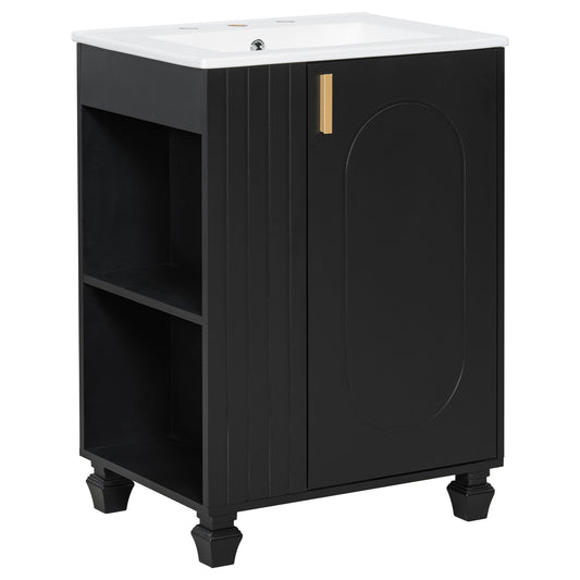 Classic Retro Bathroom Vanity With Sink, Door Shelf, Side Open Storage Frame Noble House