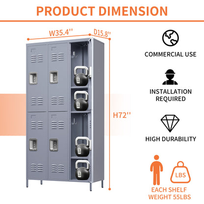6 Door Lockers With Lock For Employees, Storage Cabinet For Home, Gym, Office, School, Garage - Gray Home Essentials
